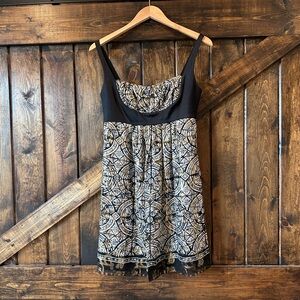 Vintage Nicole Miller Black and White Smocked Midi Dress